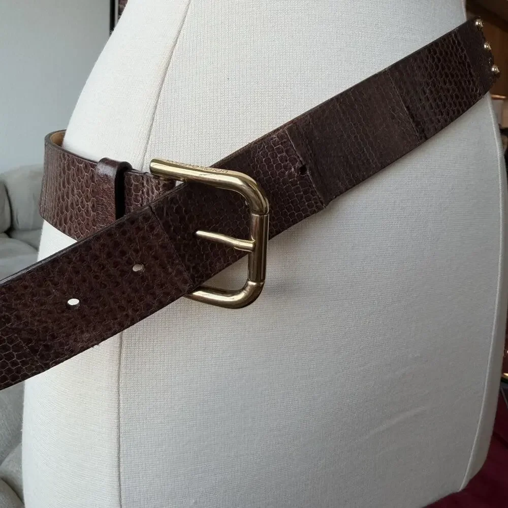 Dolce & Gabbana Brown Embossed Leather DG Logo Chain Belt